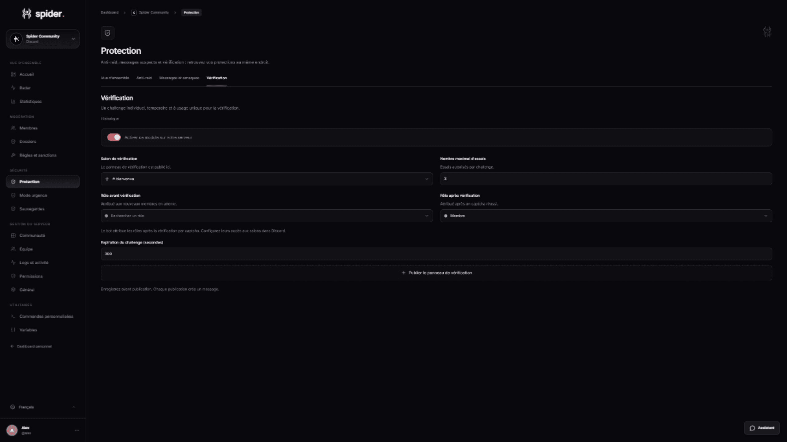 Verification panel configuration