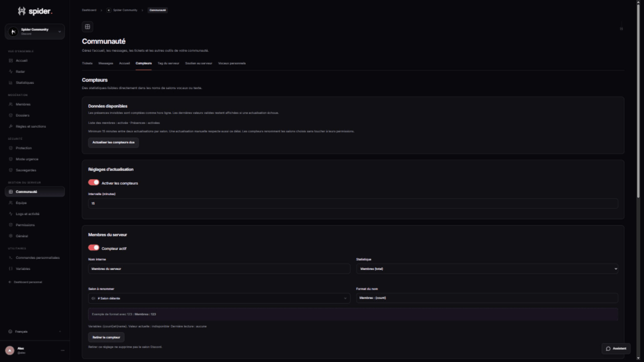 Channel counter configuration