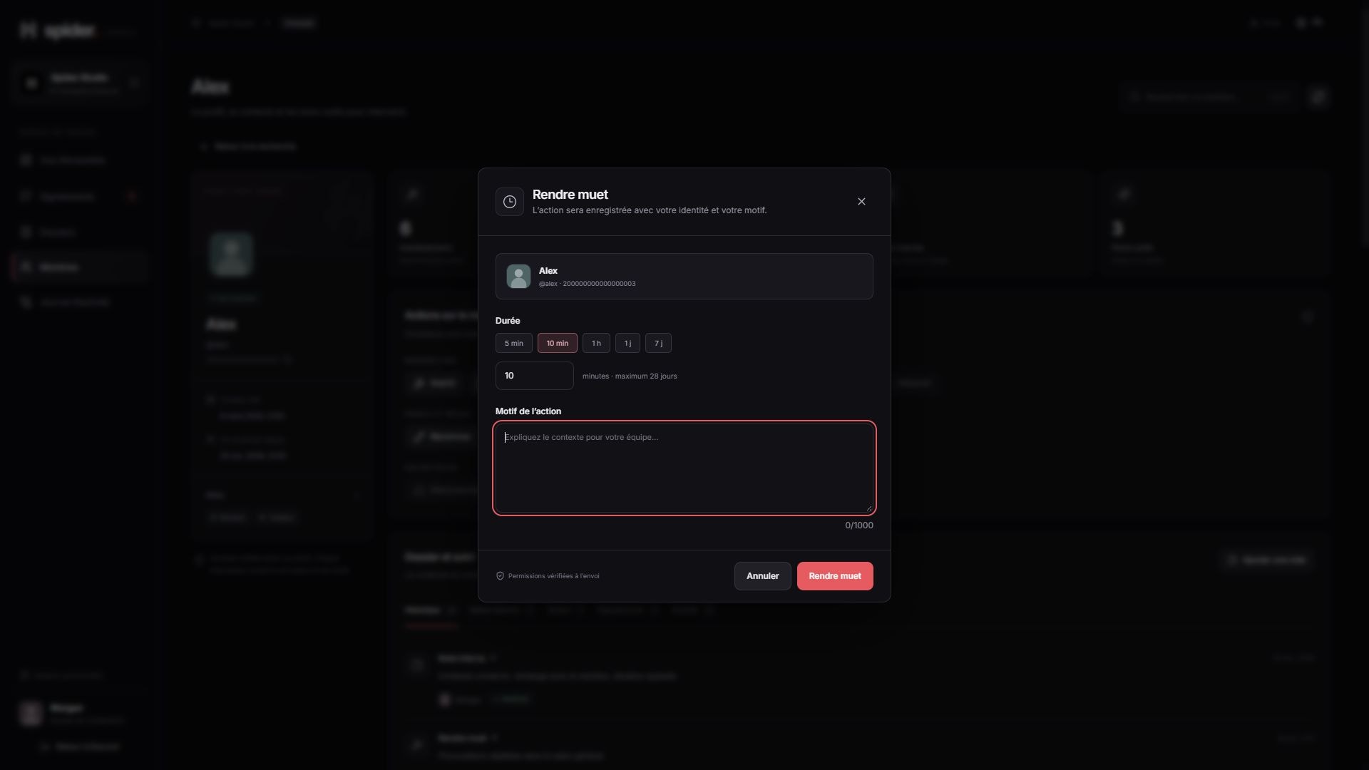 Moderation action confirmation