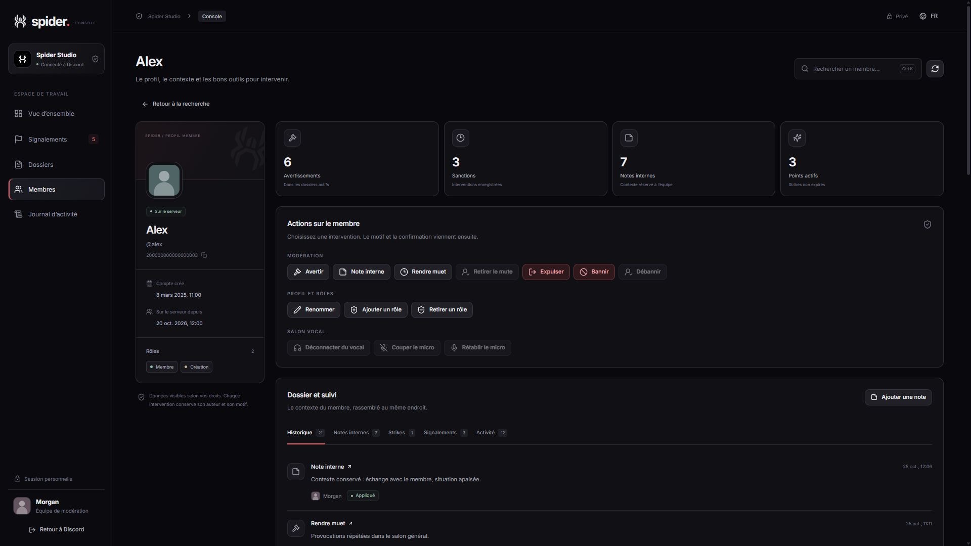 Member details in the console
