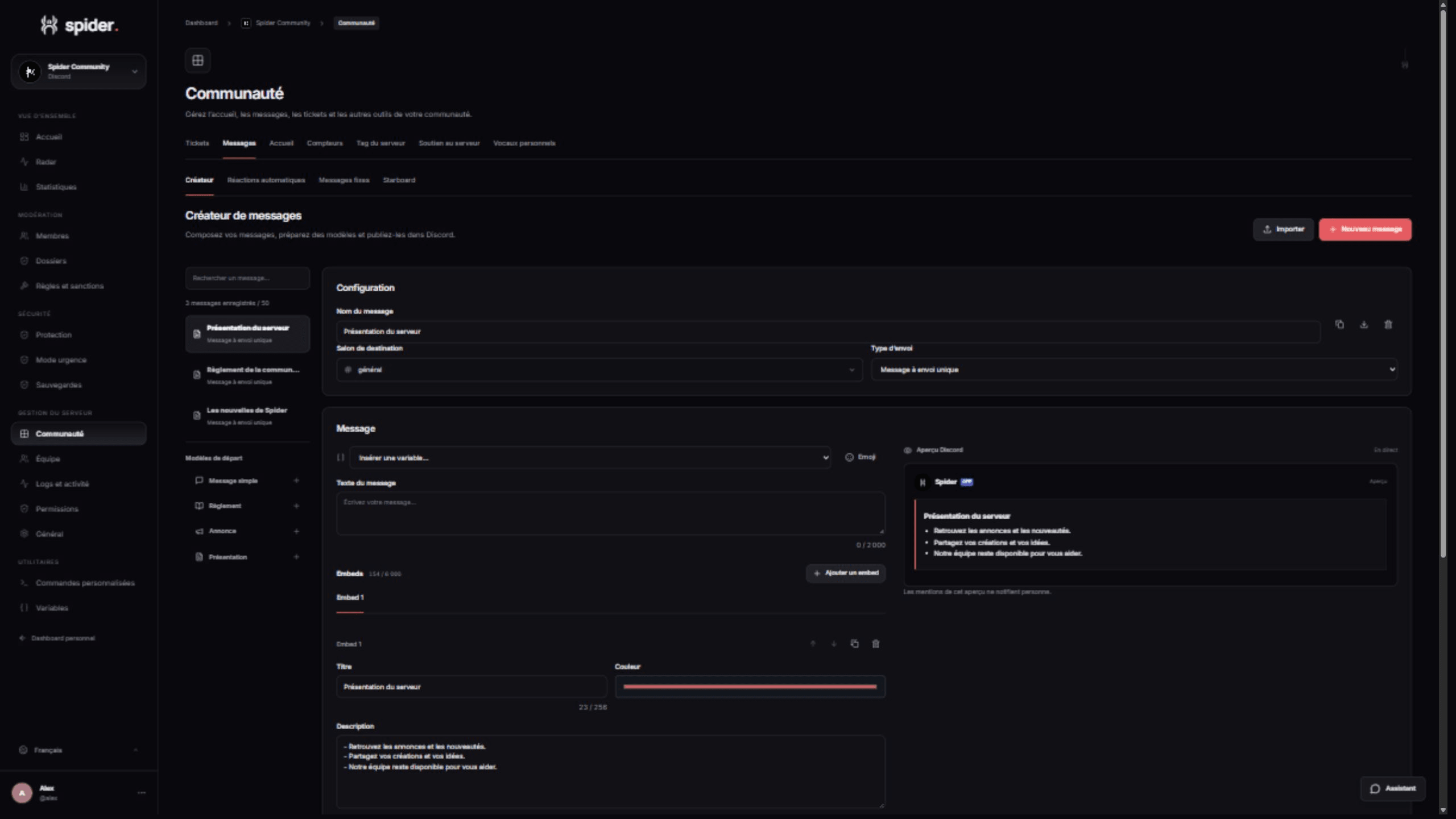 Visual message builder and Discord preview