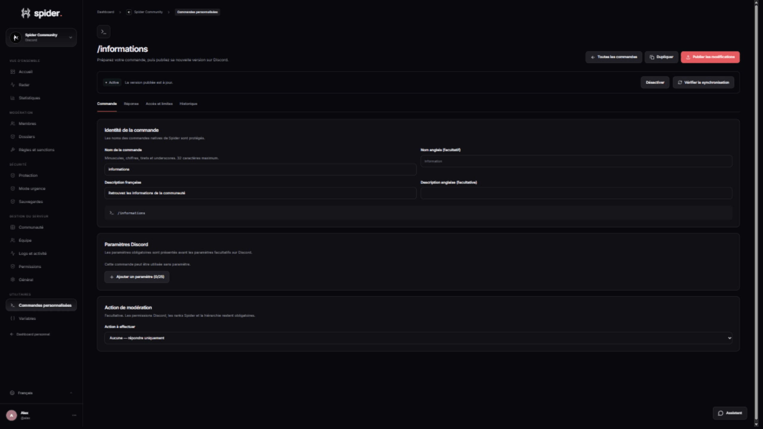 Custom command parameters and reply