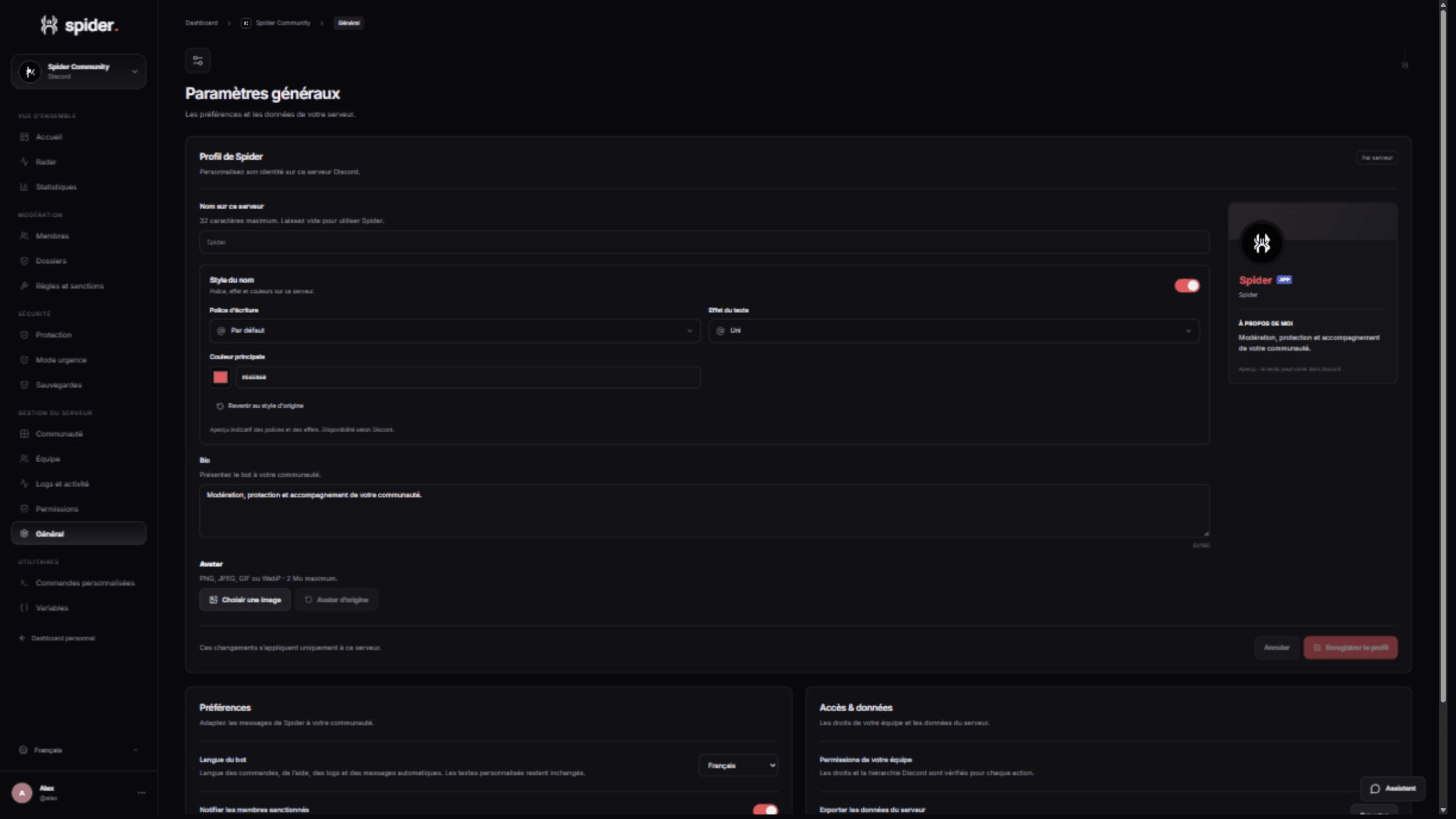 Bot preferences and profile