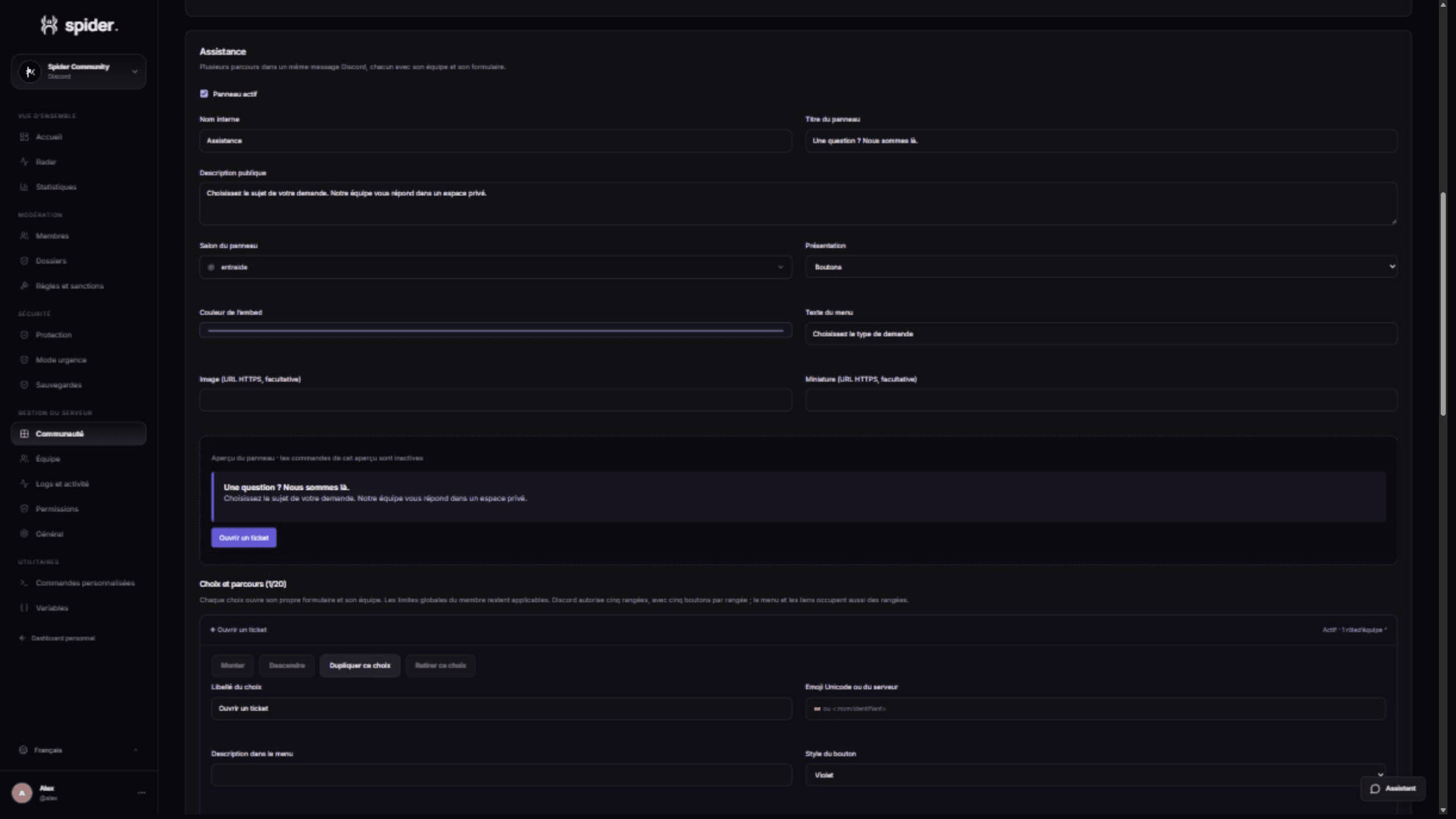 Ticket panel editor