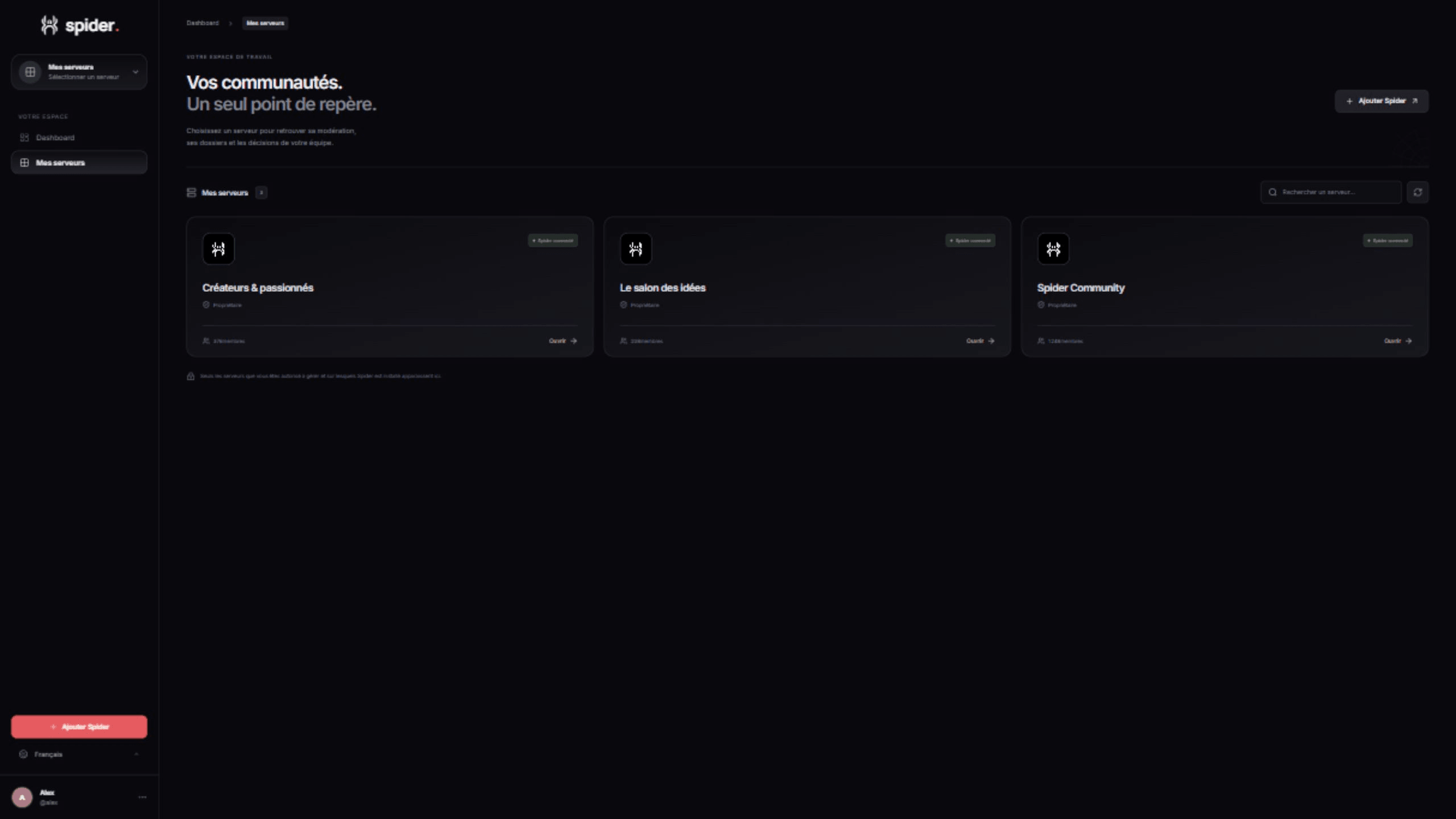 Server selection in the dashboard