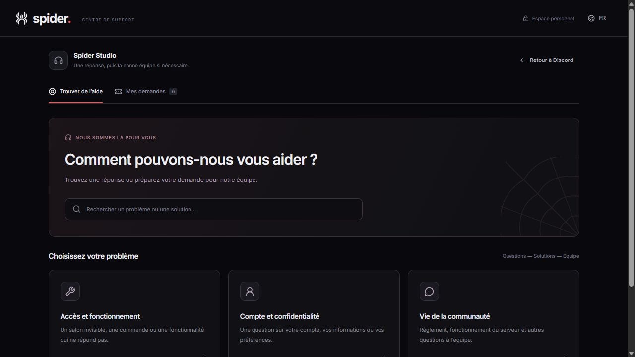 Support centre home in Discord