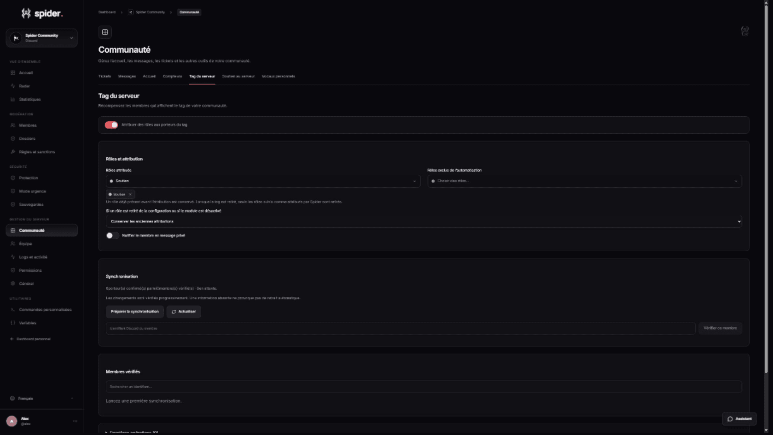 Roles assigned to server tag holders